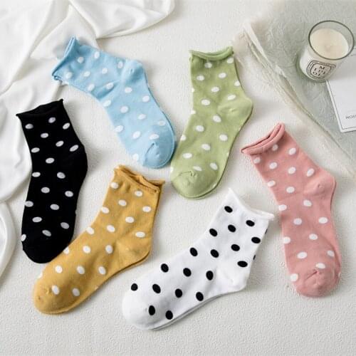 Dot print socks cute frilly sokken ruffle calcetines mujer women cotton meias streetwear harajuku fashion woman chaussette femme