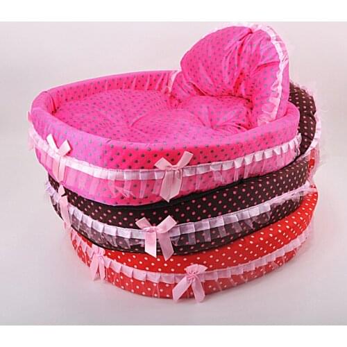 New Cute Dot Pet Cat Dog Princess Bed red Dogs Pad Puppy Small Size Chihuahua Sweet Pet Kennels Lace Ruffle Lovely Soft Bed