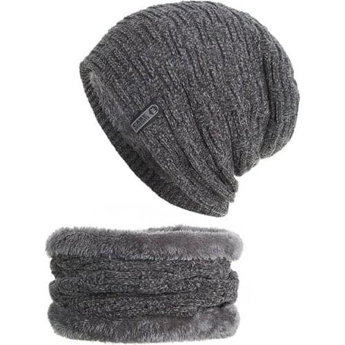 2021 Autumn Winter Men Women New Cap Style Plus Velvet Horizontal And Vertical Pattern Cloth Label Beanie Hat And Scarf Suit D56