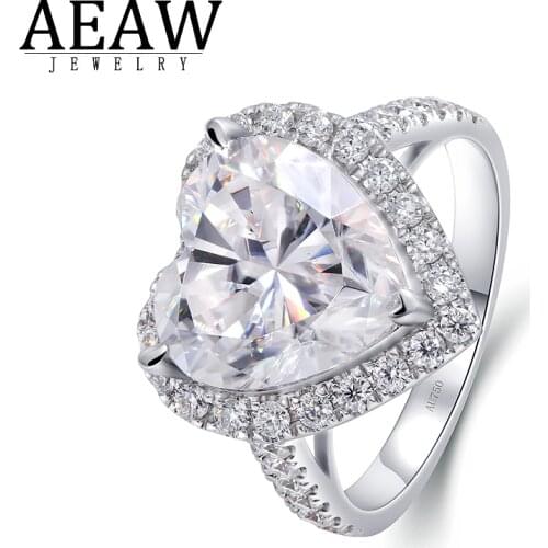 AEAW 5ct 11mm DE Heart Brilliant Cut Moissanite Engagement Rings 18k White Gold