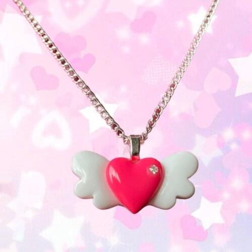 Harajuku Heart Wing Pendant Necklace for Women Cartoon Nostalgia Cute Vintage Charms Necklace Y2k Jewelry 90s Style New Gifts