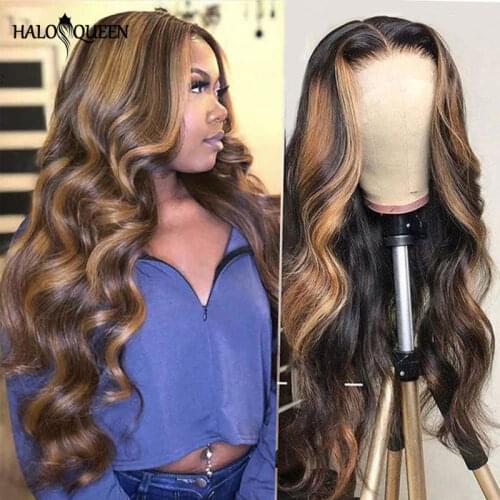 Brazilian Body Wave Frontal Wig Highlight Honey Blonde Lace Front Human Hair Wigs Preplucked 180% 13x4 4x4 Body Wave Closure Wig