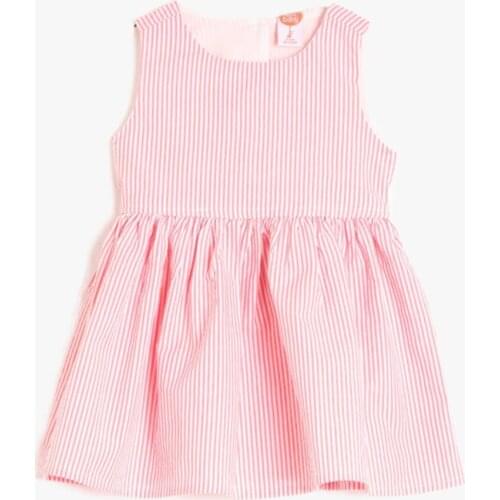 Female Child Pink Cotton Striped Bike Collar Sleeveless Dress