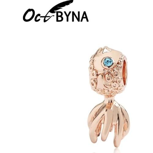 Octbyna Rose Gold Crystal Marine Life Octopus Charm Bead Pendant Fits Pandora Bracelet Necklace For Women Making Jewelry