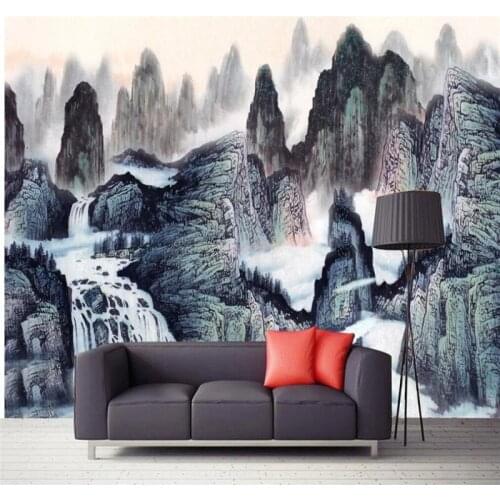 Custom 3d wallpaper ink Chinese painting landscape wall high quality waterproof material