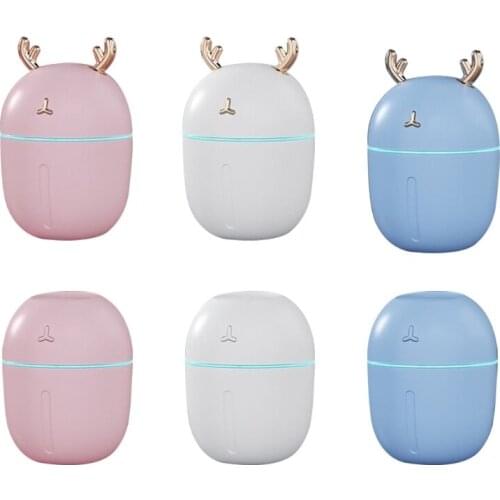 Portable 300ml Nano Spray Mini Humidifier Cute Antlers Quiet USB Air Diffuser Fogger Mist Maker Sprayer with LED Light