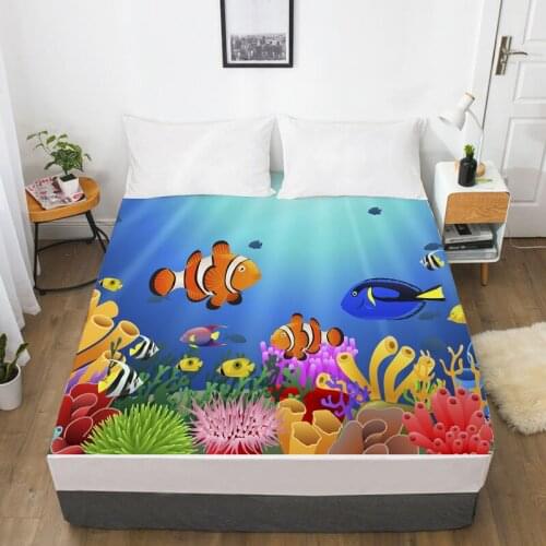 3D Animal Print Cartoon Bed Sheet With Elastic,Fitted Sheet for Kids/Baby/Children/Boy/Girl,ocean fish Mattress Cover Multi Size
