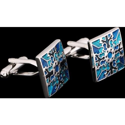 Retro Blue Square Mens Cufflink Grid Cufflink Jewelry Shirt Business Jewelry