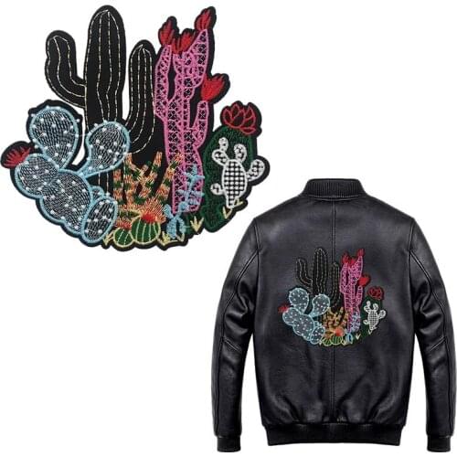 Floral Cactus Patches for Clothes Iron on Embroidered Sewing Applique Cute Patch Fabric Badges Garment DIY Apparel Accessories