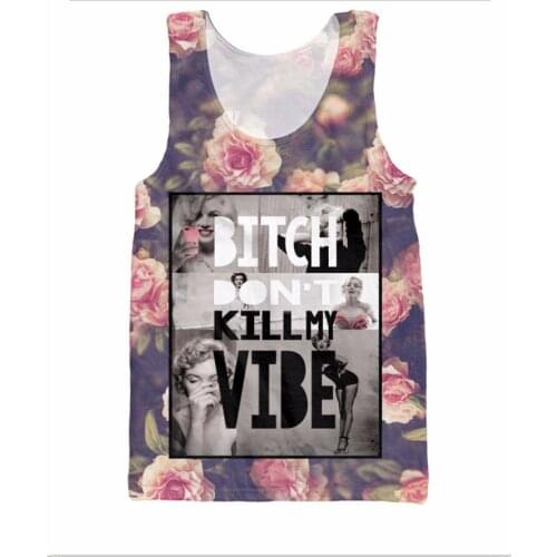 Gray And Pink Don't Kill My Vibe Tank Top Classic Sex-icon Marilyn Monroe 3d Print Casual Flower Vest Jersey For Women Men