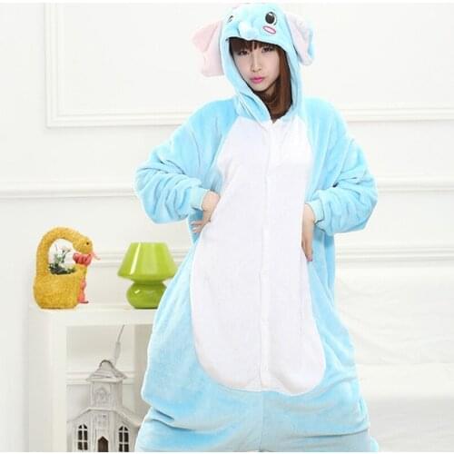 Blue Elephant Animal Cosplay Costume Onesie Hoodie For Adult Women Men Halloween Holiday Party Flannel Full Length