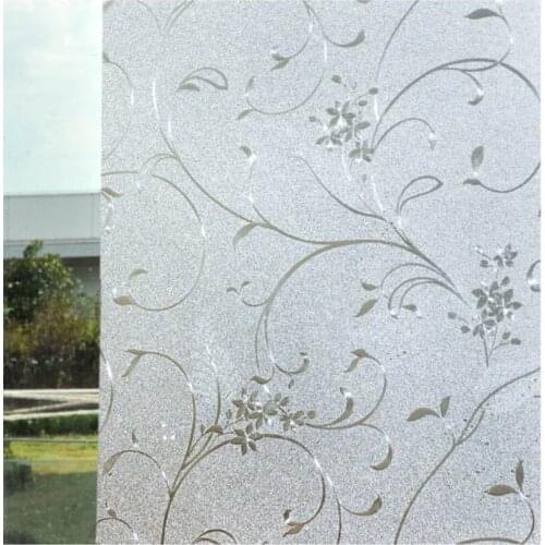 Plant Design Static Cling Sliding Door Living Room Decorative Frosting Glass Window Film Transparent Leaf and Grass 60/90 X300CM