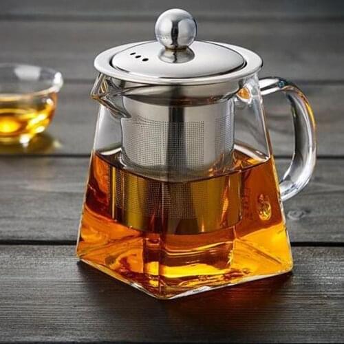 350ML Glass Teapot High Borosilicate Glass Tea Kettle Loose Leaf Tea Maker Set Square Tea Teapot With Stainless Steel Infuser