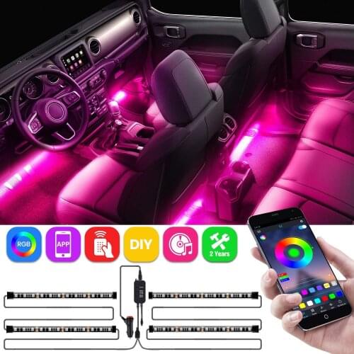 Interior Car Lights LED RGB Strip Light 4pcs 48 Led Multicolor Interior Atmosphere accent lighting Kits, Two-Line Desig
