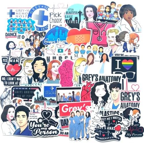 TD ZW 50 Pcs/lot Classic American Drama Greys Anatomy Stickers For Luggage Suitcase Laptop Car Phone PVC Sticker Doctors Gift