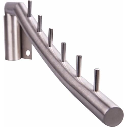 Freeshipping Active Clothes Hanger Hook Wall Mount Swing Arm Stainless Steel Coat Clothing Drying Holder Rack Hanger 6 Pegs