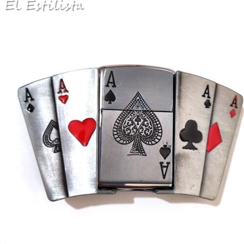 Vintage Cowboy Gamble Style Lighter Belt Buckles with 4cm Width Belts Heavyweight Luxury Mens Gambling Cards Waistband Hooks
