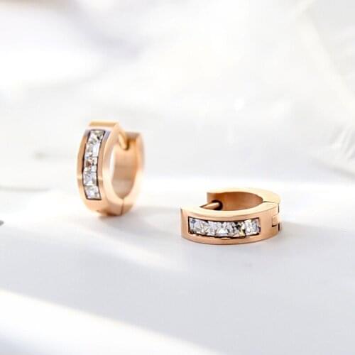 YUN RUO 2018 New Arrivals Bright Crystal Hoop Earring Rose Gold Color Woman Birthday Gift Party Titanium Steel Jewelry Not Fade