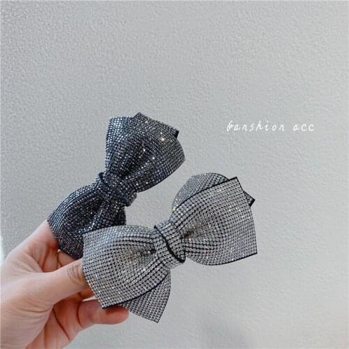 Women Elegant Fashion Bowknot Hair Clip Headdress Crystal pearls Spring Clip Hairpin Headwear Hari Accessories