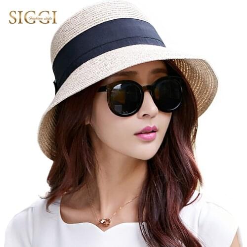 FANCET Women Summer Floppy Straw Sun Hat Wide Brim Packable UPF50+ UV Cap Beach Waist Tie Adjustable Straw Hats Fashion 69087