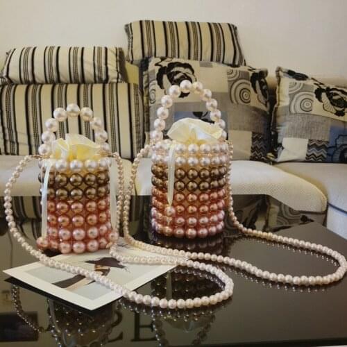 Women Mini Handbags Luxury Designer Tote Acrylic Chain Shoulder Bag High Quality Beaded Pearl Handle Retro Party Bag ZD2015
