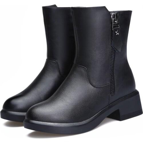 2020 Autumn And Winter Women boots Ankle high Fleece boots women Casual Boots shoes Genuine Leather shoes Best-selling style
