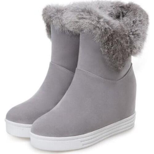 Good Quality Winter Boots Women Warm Shoes Platform High Heels 2018 Black Gray Real Fur Ladies Snow Boots Plus Size 43