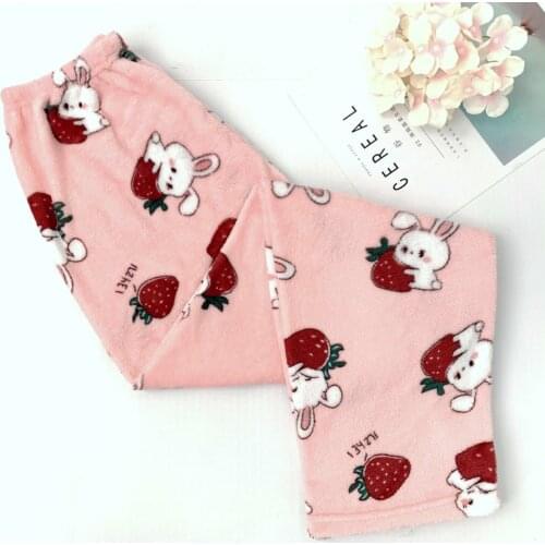 Winter Womens Plush Pajama Pants Warm Home Pants Cheap Loose Comfortable Elastic Waist Cute Cartoon