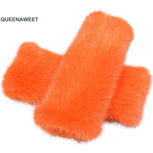 002 Real Knitted Mink Fur Gloves Winter Fingerless Gloves Mittens Arm Sleeve 100% Natural Mink Skin Gloves & Mittens