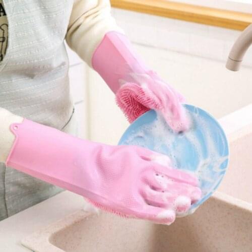 1 Pair Magic Silicone Dish Washing Scrubber Cleaning Gloves Rubber Gloves Heat Resistant Household Kitchen Silicone Gloves