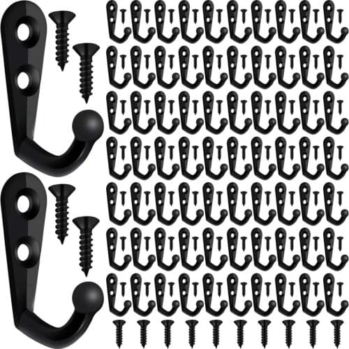 100 Pieces Of Double-Hole Wall Mounted Single Hook Robe Hook Coat Hook and 210 Pieces Of Screws for Hanging Key Hook