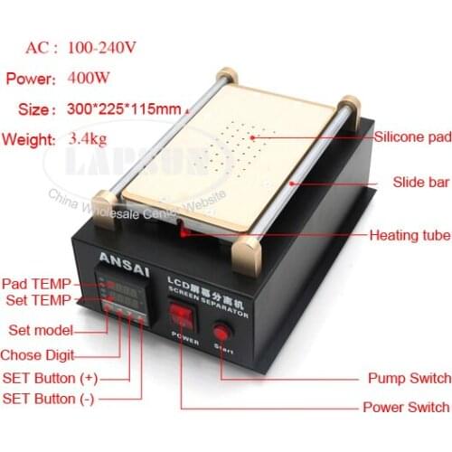 11" inch Metal Body Built-in Vacuum Pump Mobile Phone Pad LCD Touch Screen Separator Repair Machine Tool 948Q+ with Line & Pads