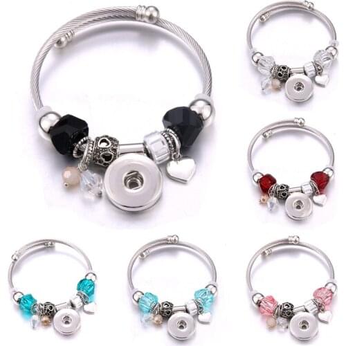 2019 New Elasticity Snap Button Bracelet Bangles Beads Jewelry Making Heart Snap Bracelet Fit 18MM Snap Buttons Jewelry