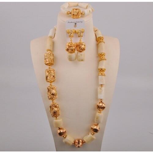 24inches White Coral Necklace African Beads Jewelry Set Women Nigerian Wedding Bridal Jewelry Sets