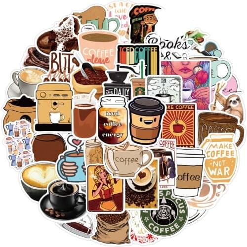 50PCS Cute Cartoon Coffee Stickers PVC For Girl Kawaii Decal Sticker Toy DIY Stationery Luggage Suitcase Laptop Guitar Pegatinas