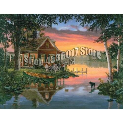 Full Drill 5D DIY Diamond Painting Dogs Summer Cabins,Cottages,Houses Diamond Embroidery Cross Stitch Rhinestone Mosaic Painting