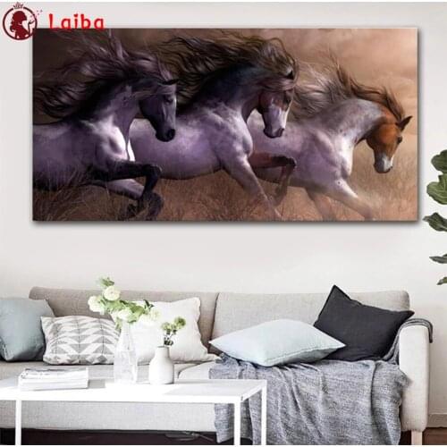 New diamond embroidery Abstract animal art, three running horses mosaic diamond paintings full square round drill stitch cross