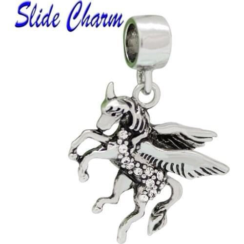 Slide charm free shipping DIY beads Transparent crystal unicorn animal charm beads Beads fit Pandora bracelet necklace