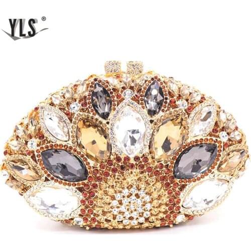 Crystal Evening Purses FIVE COLORS Gorgeous !!! Clear Crystal Bag Womens Hand Purse Clutch Bag Wedding Handbags YLS-G14