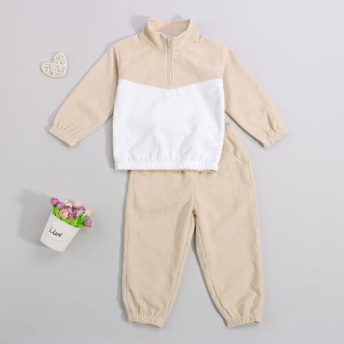 Autumn Winter Kids Boys Girls Long Sleeves Patchwork Zipper Placket Sweater Trousers Outfits Clothes