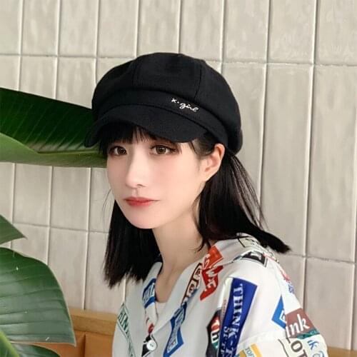 H3552 Women Beret Hat Female Autumn Winter Warm Fashion Knitted Cap Korean Pure Color Harajuku Retro Simple Painter Student Hats