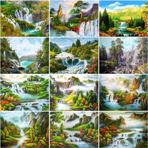 HUACAN Picture By Numbers Waterfall HandPainted Wall Art Unique Gift DIY Frame Paint By Number Scenery For Living Room
