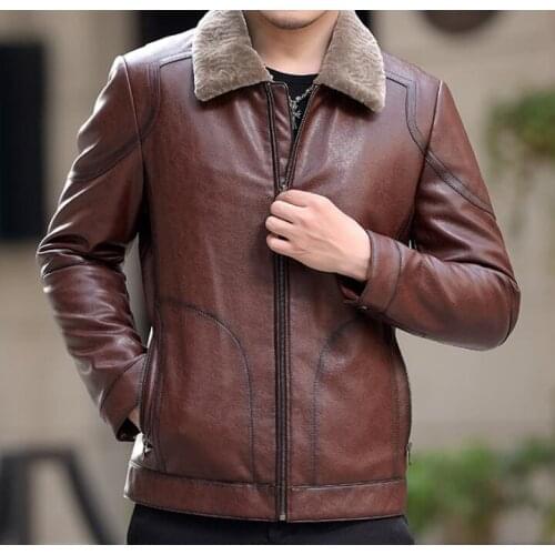 Leather Jacket M-4XL / Hot / Winter Mens New Fashion Motorcycle Short Cashmere Lapel Thick Lapels PU Jacket