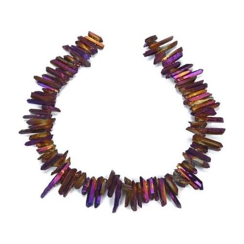 Tiny Titanium Quartz Top Drilled Stick Point Pendants strand Bulk,Raw Crystals Spike Bead,Rough Quartz stones Beads 15.5"/str