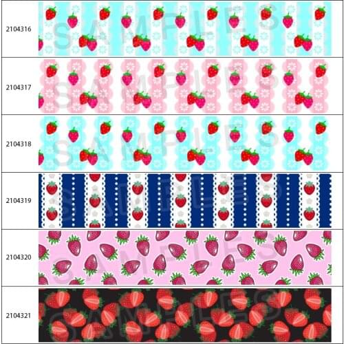 Strawberry Pattern Printed Grosgrain Ribbon Fruit Character Tape for DIY Handmade Material Headdress 5Yards