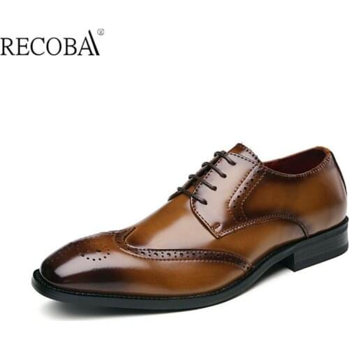 RECOBA Pointed Toe British Style Oxfords Men Dress Shoes Genuine Leather Imported Shoes Turkey 1