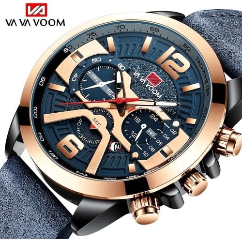 Mens Military Sport Watches Men Waterproof Fashion Blue Leather Strap Wristwatch Luxury Brand Calendar Watch Relogio Masculino