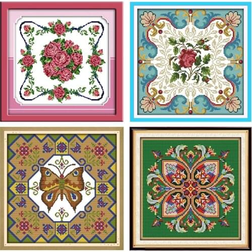 Rose Heart Cross Stitch Kit Flowers Patterns 11CT 14CT Handmade Stamped Printed Canvas Needlework Embroidery Decoration Gift Set