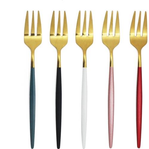 6/12Pcs Cake Fork Set Stainless Steel Tableware For Fruit Salad Colourful Small Fork Mirror Flatware Cutlery Kitchen Accessories