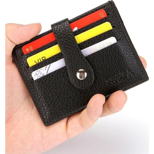 2021 New PU Lychee Pattern Mens Card Holder Buckle Small Wallet Coin Purse Korean Wallet Bank Card Holder business card holder